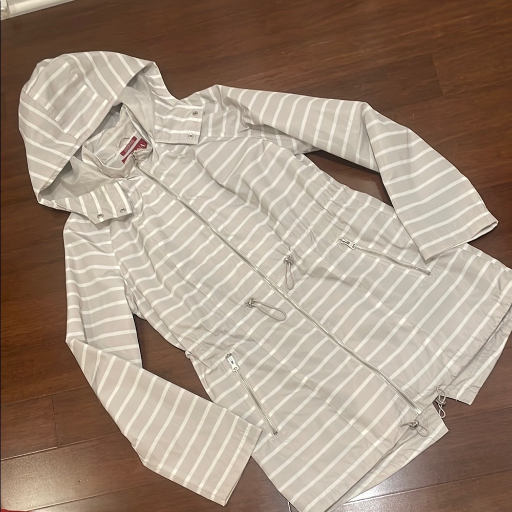 Merona White and Gray Rain Jacket with hood